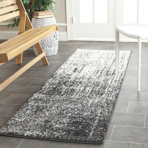 SAFAVIEH Zeitgenössische Teppich für Wohnzimmer, Esszimmer, Schlafzimmer - Retro Collection, Kurzer Flor, Schwarz und Hellgrau, 69 X 213 cm von Safavieh