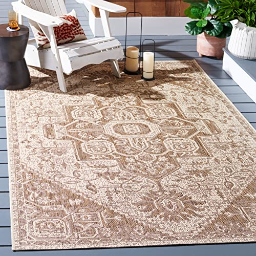 SAFAVIEH Medaillon Teppich für Drinnen & Draussen - Beachhouse Collection, Kurzer Flor, Beige und Creme, 91 X 152 cm von Safavieh