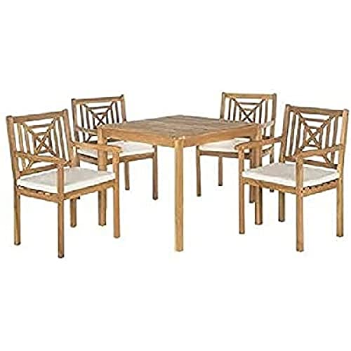 SAFAVIEH Hölzernes Esszimmergarnitur für draußen - 5er Set, Terrassentisch und Stühle, Natur und Beige von Safavieh