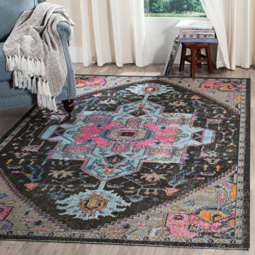 SAFAVIEH Vintage Inspiriert Teppich für Wohnzimmer, Esszimmer, Schlafzimmer - Artisan Collection, Kurzer Flor, Schwarz und Hellgrau, 155 X 229 cm von Safavieh