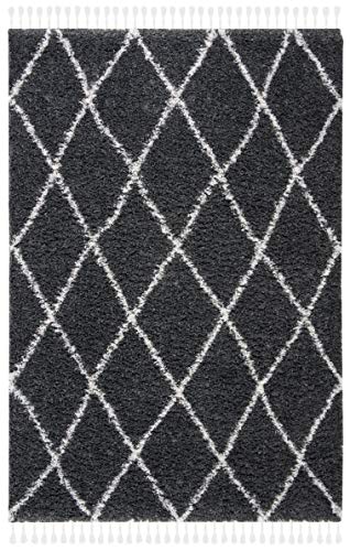 SAFAVIEH Zottelig Teppich für Wohnzimmer, Esszimmer, Schlafzimmer - Moroccan Tassel Shag Collection, Kurzer Flor, Grau und Elfenbein, 61 X 91 cm SAFAVIEH Zottelig Teppich für Wohnzimmer, Esszimmer, Schlafzimmer - Moroccan Tassel Shag Collection, Kurzer Flor, Grau und Elfenbein, 61 X 91 cm von Safavieh