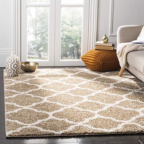 SAFAVIEH Zottelig Teppich für Wohnzimmer, Esszimmer, Schlafzimmer - New York Shag Collection, Hoher Flor, Dunkles Beige und Elfenbein, 122 X 183 cm von Safavieh