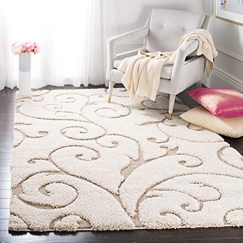 SAFAVIEH Zottelig Teppich für Wohnzimmer, Esszimmer, Schlafzimmer - Florida Shag Collection, Hoher Flor, Creme und Beige, 160 X 229 cm von Safavieh