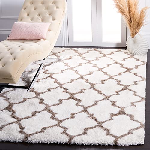 SAFAVIEH Marokkanischer Zottel Wohnzimmer, Esszimmer, Schlafzimmer - Barcelona Shag Collection, Kurzer Flor, Elfenbein und Silber, 122 X 183 cm von Safavieh