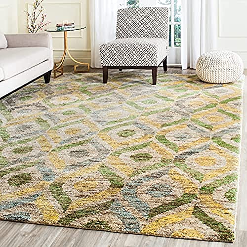 SAFAVIEH Boho Teppich für Wohnzimmer, Esszimmer, Schlafzimmer - Bohemian Collection, Kurzer Flor, Bleichmittel und Blau, 152 X 244 cm von Safavieh