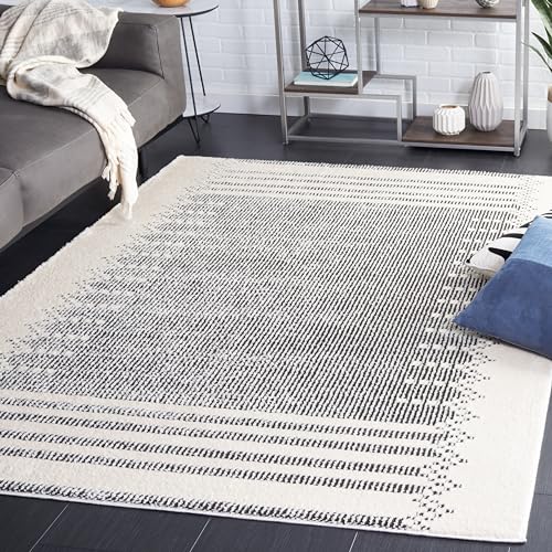 Safavieh Spalier Teppich für Wohnzimmer, Esszimmer, Schlafzimmer - Melody Collection, Kurzer Flor, Elfenbein und Schwarz, 152 X 229 cm von Safavieh