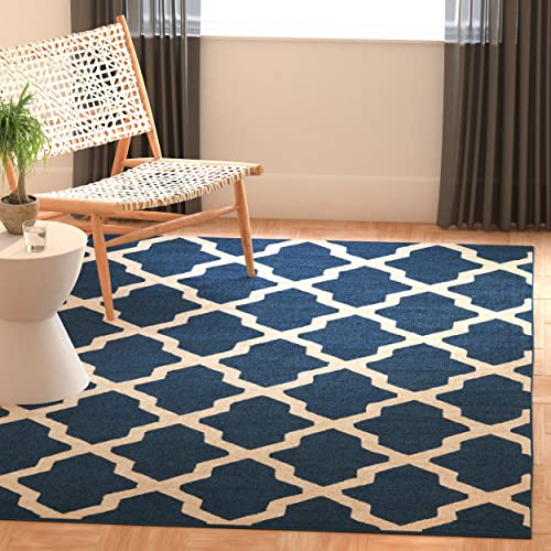 SAFAVIEH Spalier Teppich für Wohnzimmer, Esszimmer, Schlafzimmer - Cambridge Collection, Kurzer Flor, Marineblau und Elfenbein, 152 X 244 cm von Safavieh