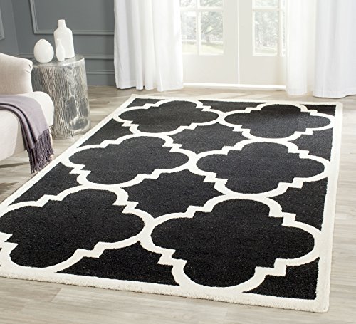 SAFAVIEH Modern Teppich für Wohnzimmer, Esszimmer, Schlafzimmer - Cambridge Collection, Kurzer Flor, Schwarz und Elfenbein, 91 X 152 cm von Safavieh