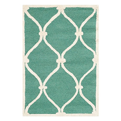 SAFAVIEH Modern Teppich für Wohnzimmer, Esszimmer, Schlafzimmer - Cambridge Collection, Kurzer Flor, Blaugrün und Elfenbein, 91 X 152 cm von Safavieh