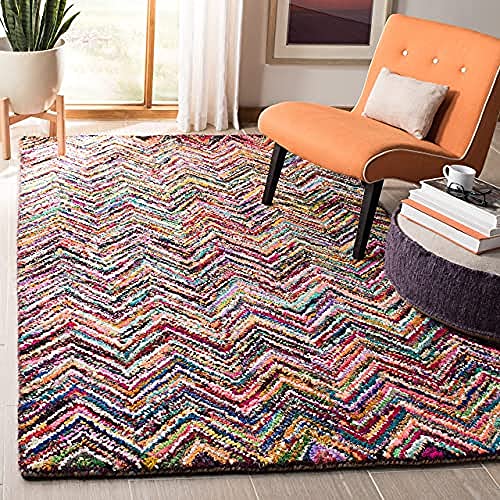 SAFAVIEH Übergangs-Teppich Wohnzimmer, Esszimmer, Schlafzimmer - Nantucket Collection, Kurzer Flor, Multi, 122 X 122 cm von Safavieh