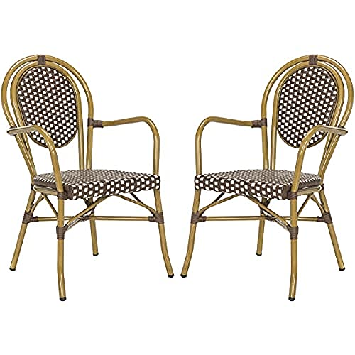 SAFAVIEH Poly-Rattan Esszimmerstühle für draußen - 2er Set, Braun und Weiß von Safavieh