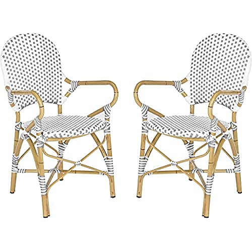 SAFAVIEH Poly-Rattan Esszimmerstühle für draußen - 2er Set, Grau und Weiß und Hellbraun von Safavieh