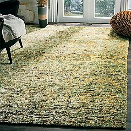 SAFAVIEH Boho Teppich für Wohnzimmer, Esszimmer, Schlafzimmer - Bohemian Collection, Kurzer Flor, Grün und Gold, 152 X 244 cm von Safavieh