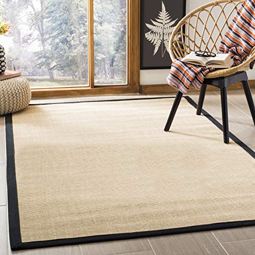 SAFAVIEH Naturfaser Teppich für Wohnzimmer, Esszimmer, Schlafzimmer - Natural Fiber Collection, Kurzer Flor, Mais und Schwarz, 91 X 152 cm von Safavieh