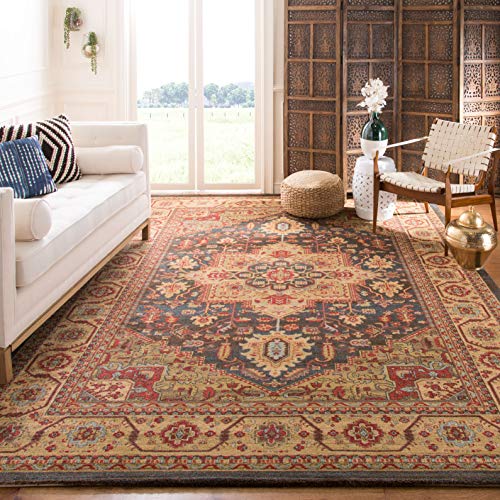 SAFAVIEH Traditionell Teppich für Wohnzimmer, Esszimmer, Schlafzimmer - Mahal Collection, Kurzer Flor, Marineblau und Natur, 155 X 231 cm von Safavieh