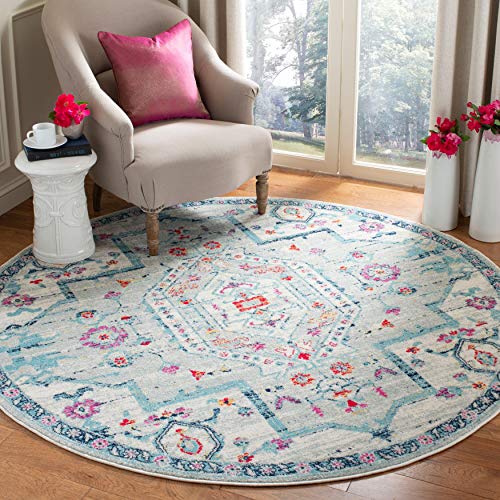 SAFAVIEH Moderner Schick Teppich für Wohnzimmer, Esszimmer, Schlafzimmer - Madison Collection, Kurzer Flor, Hellgrau und Fuchsia, 201 X 201 cm von Safavieh