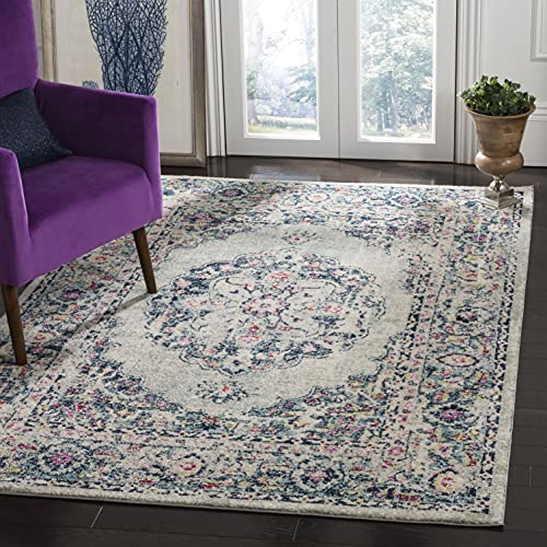 SAFAVIEH Traditionell Teppich für Wohnzimmer, Esszimmer, Schlafzimmer - Madison Collection, Kurzer Flor, Hellgrau und Fuchsia, 201 X 201 cm von Safavieh