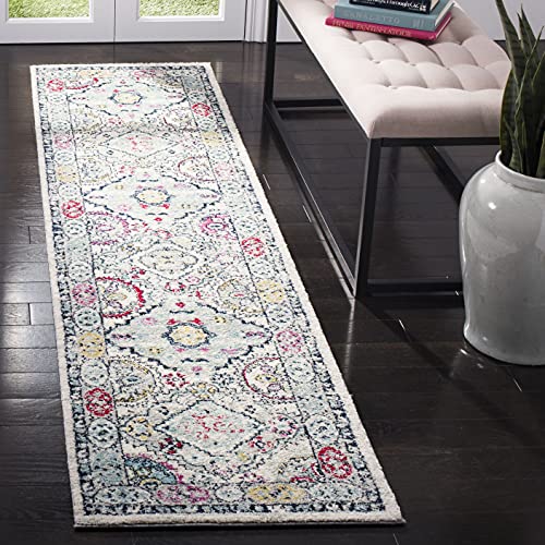 SAFAVIEH Moderner Schick Teppich für Wohnzimmer, Esszimmer, Schlafzimmer - Madison Collection, Kurzer Flor, Hellgrau und Fuchsia, 61 X 244 cm von Safavieh