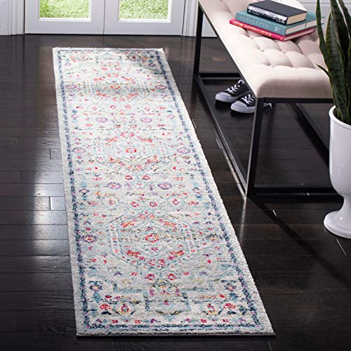 SAFAVIEH Moderner Schick Teppich für Wohnzimmer, Esszimmer, Schlafzimmer - Madison Collection, Kurzer Flor, Hellgrau und Fuchsia, 61 X 244 cm von Safavieh