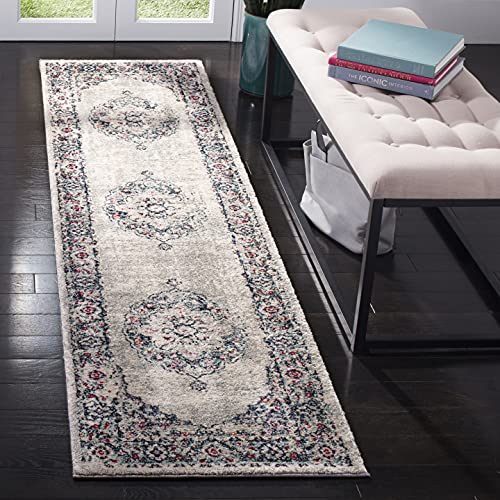 SAFAVIEH Moderner Schick Teppich für Wohnzimmer, Esszimmer, Schlafzimmer - Madison Collection, Kurzer Flor, Hellgrau und Fuchsia, 61 X 244 cm von Safavieh