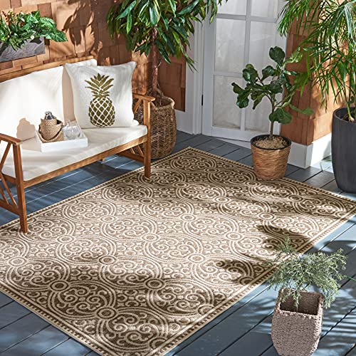 SAFAVIEH Medaillon Teppich für Drinnen & Draussen - Beachhouse Collection, Kurzer Flor, Creme und Beige, 122 X 183 cm von Safavieh