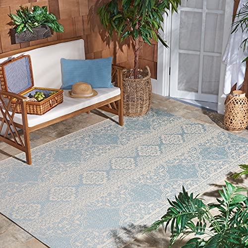 SAFAVIEH Übergangs-Teppich Drinnen & Draussen - Beachhouse Collection, Kurzer Flor, Creme und Aqua, 122 X 183 cm von Safavieh