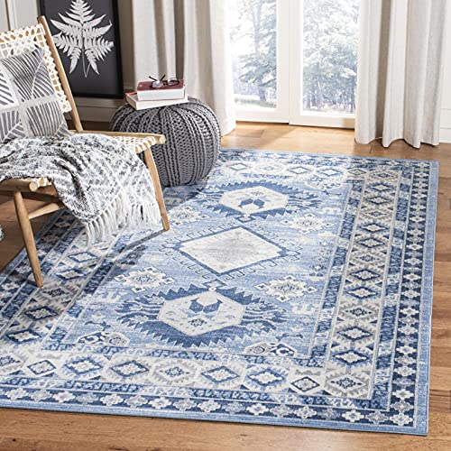 SAFAVIEH Stammes-inspiriert Teppich für Wohnzimmer, Esszimmer, Schlafzimmer - Kazak Collection, Kurzer Flor, Blau und Creme, 122 X 183 cm von Safavieh