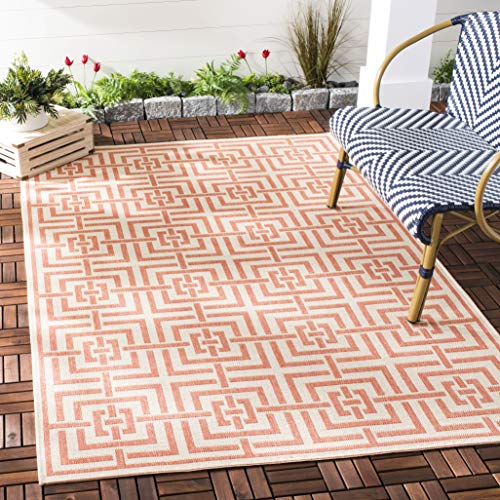 SAFAVIEH Geometrisch Teppich für Drinnen & Draussen - Beachhouse Collection, Kurzer Flor, Creme und Rost, 122 X 183 cm von Safavieh