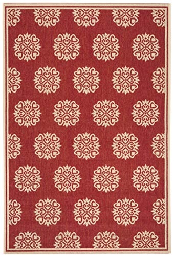 SAFAVIEH Kleines Medaillon Drinnen & Draussen - Beachhouse Collection, Kurzer Flor, Rot und Creme, 155 X 229 cm von Safavieh