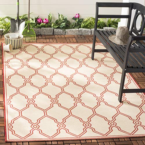 SAFAVIEH Spalier Teppich für Drinnen & Draussen - Beachhouse Collection, Kurzer Flor, Rot und Creme, 155 X 229 cm von Safavieh