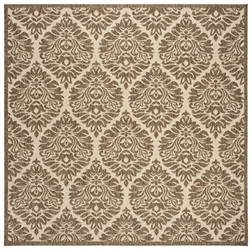 SAFAVIEH Damast Teppich für Drinnen & Draussen - Beachhouse Collection, Kurzer Flor, Creme und Beige, 201 X 201 cm von Safavieh