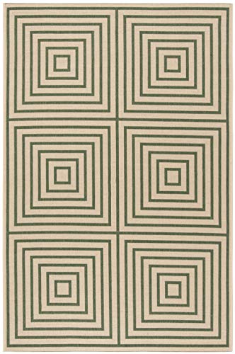 SAFAVIEH Geometrisch Drinnen & Draussen - Beachhouse Collection, Kurzer Flor, Creme und Grün, 201 X 290 cm von Safavieh