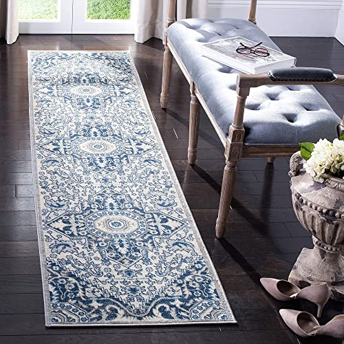 SAFAVIEH Traditionell Teppich für Wohnzimmer, Esszimmer, Schlafzimmer - Brentwood Collection, Kurzer Flor, Creme und Blau, 61 X 244 cm von Safavieh