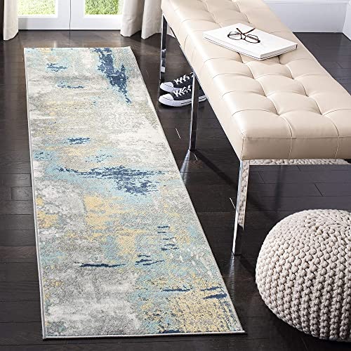 SAFAVIEH Abstrakt Teppich für Wohnzimmer, Esszimmer, Schlafzimmer - Jasper Collection, Kurzer Flor, Grau und Gold, 61 X 244 cm von Safavieh