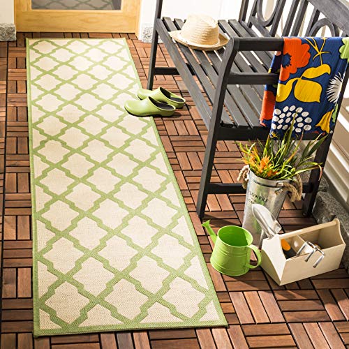 SAFAVIEH Spalier Teppich für Drinnen & Draussen - Beachhouse Collection, Kurzer Flor, Sahne und Olive, 61 X 244 cm von Safavieh