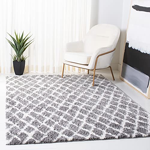 SAFAVIEH Marokkanischer Zottel Teppich für Wohnzimmer, Esszimmer, Schlafzimmer - Berber Shag Collection, Kurzer Flor, Hellgrau und Creme, 91 X 152 cm von Safavieh