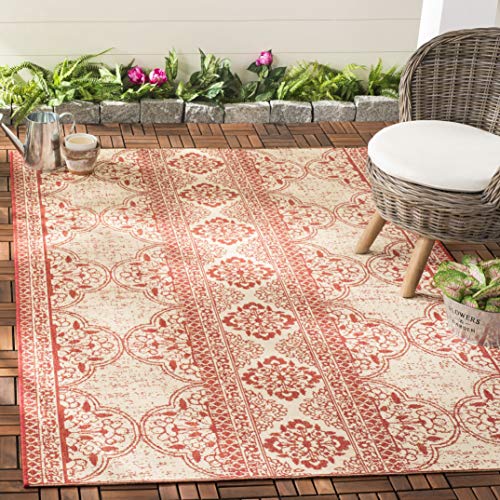 SAFAVIEH Übergangs-Teppich Drinnen & Draussen - Beachhouse Collection, Kurzer Flor, Rot und Creme, 79 X 152 cm von Safavieh