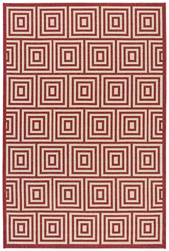 SAFAVIEH Geometrisch Drinnen & Draussen - Beachhouse Collection, Kurzer Flor, Rot und Creme, 79 X 152 cm von Safavieh