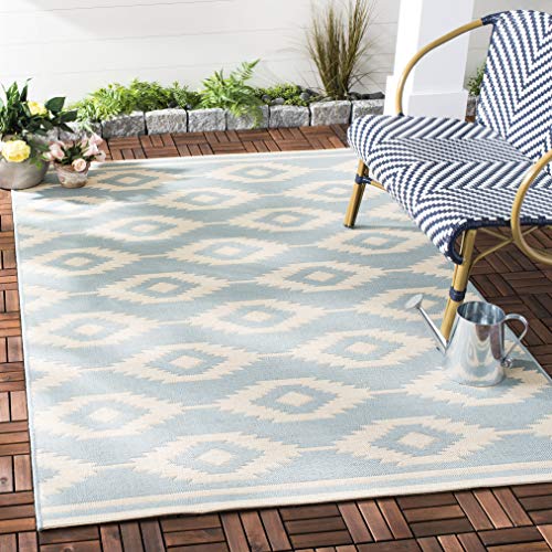 SAFAVIEH Stammesangehörige Teppich für Drinnen & Draussen - Beachhouse Collection, Kurzer Flor, Creme und Aqua, 155 X 229 cm von Safavieh