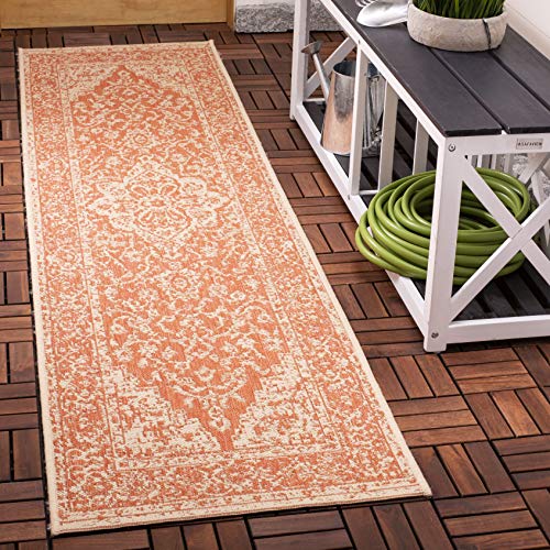 SAFAVIEH Medaillon Teppich für Drinnen & Draussen - Beachhouse Collection, Kurzer Flor, Rost und Creme, 61 X 244 cm von Safavieh