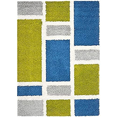 SAFAVIEH Abstrakt Teppich für Wohnzimmer, Esszimmer, Schlafzimmer - Shag Collection, Kurzer Flor, Blau und Grün, 160 X 229 cm von Safavieh