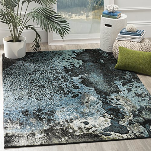 Safavieh Abstrakt Teppich für Wohnzimmer, Esszimmer, Schlafzimmer - Glacier Collection, Kurzer Flor, Blau und Multi, 122 X 183 cm von Safavieh