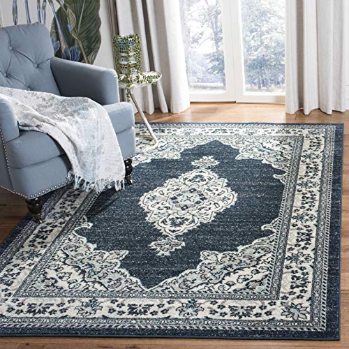 SAFAVIEH Moderner Schick Teppich für Wohnzimmer, Esszimmer, Schlafzimmer - Madison Collection, Kurzer Flor, Creme und Marineblau, 160 X 231 cm von Safavieh