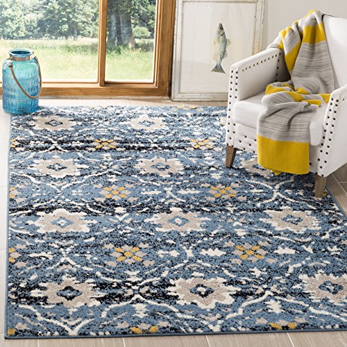 SAFAVIEH Südwestlich böhmisch Teppich für Wohnzimmer, Esszimmer, Schlafzimmer - Amsterdam Collection, Kurzer Flor, Blau und Creme, 122 X 183 cm von Safavieh