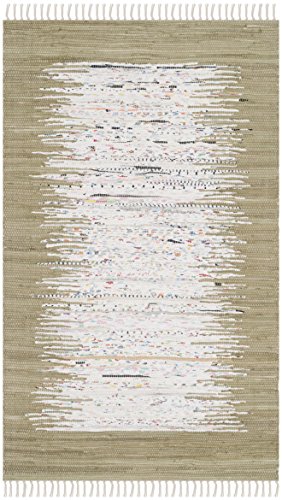 SAFAVIEH Modern Teppich für Wohnzimmer, Esszimmer, Schlafzimmer - Montauk Collection, Kurzer Flor, Elfenbein und Oliv, 91 X 152 cm von Safavieh