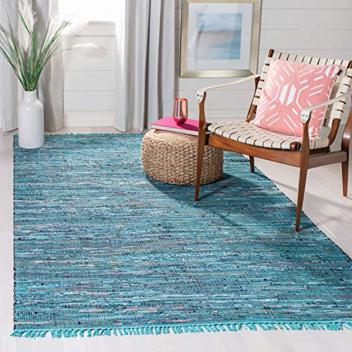 SAFAVIEH Modern Teppich für Wohnzimmer, Esszimmer, Schlafzimmer - Rag Rug Collection, Kurzer Flor, Blau und Multi, 91 X 152 cm von Safavieh