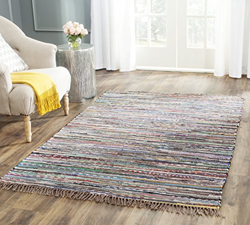 SAFAVIEH Modern Teppich für Wohnzimmer, Esszimmer, Schlafzimmer - Rag Rug Collection, Kurzer Flor, Rost und Multi, 91 X 152 cm von Safavieh