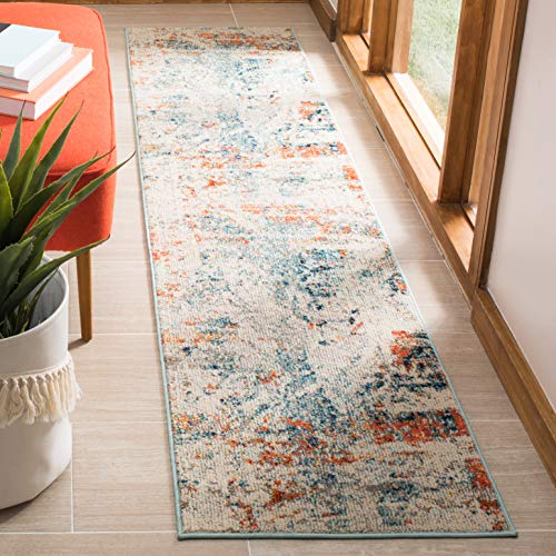 SAFAVIEH Moderner Schick Teppich für Wohnzimmer, Esszimmer, Schlafzimmer - Madison Collection, Kurzer Flor, Creme und Orange, 61 X 244 cm von Safavieh