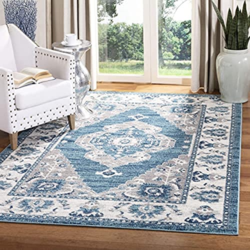 SAFAVIEH Traditionell Teppich für Wohnzimmer, Esszimmer, Schlafzimmer - Madison Collection, Kurzer Flor, Türkis und Grau, 122 X 183 cm von Safavieh