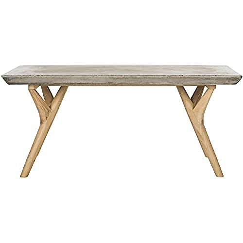 SAFAVIEH Outdoor with Concrete Coffe Table with Wood Legs, in Dark Grey von Safavieh